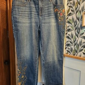 Chico's Blue Embroidered Ankle Jeans